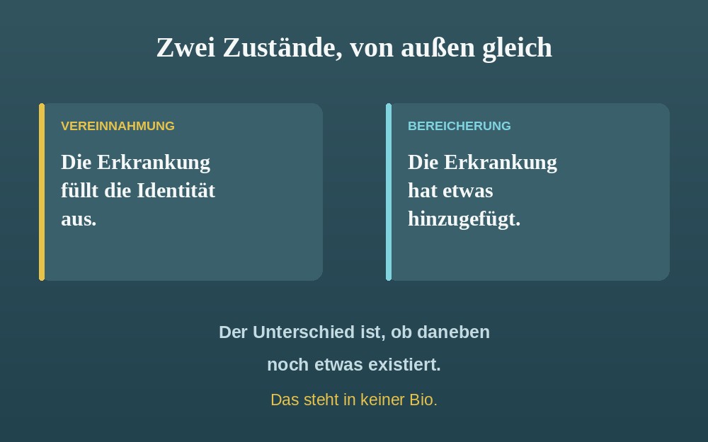 Vereinnahmung und Bereicherung als zwei Zust&auml;nde der Krankheitsidentit&auml;t, die von au&szlig;en gleich aussehen